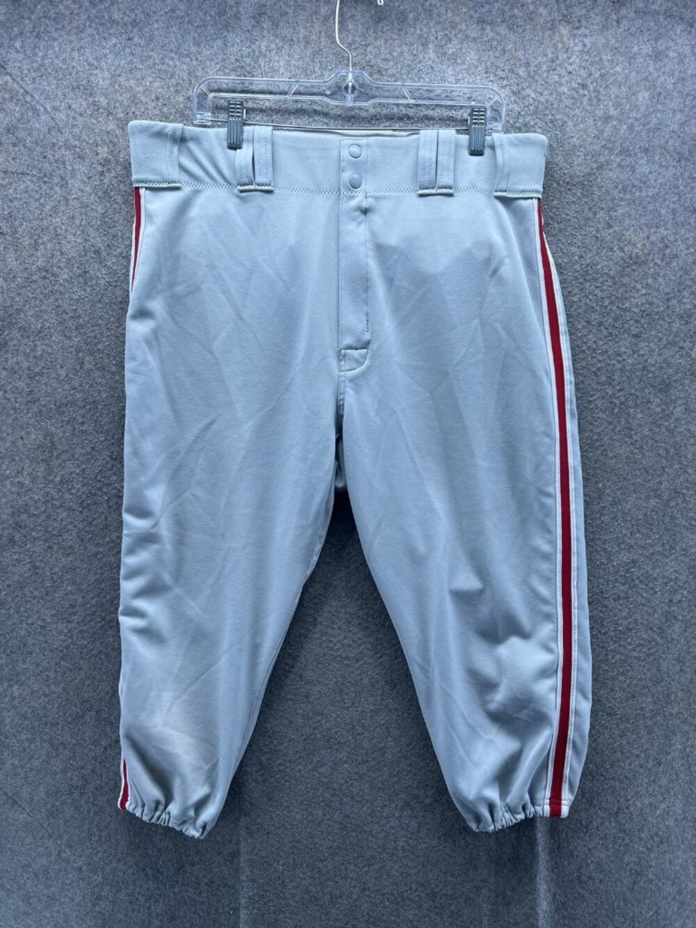 MLB Baseball Pants Mens 38 Gray Red Majestic Game Cut Elastic Cuff Pro Style